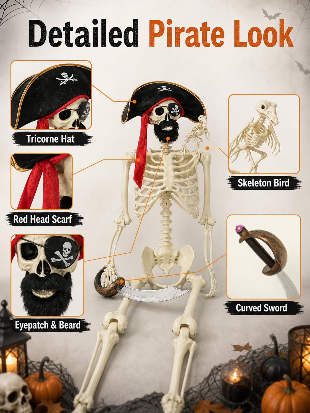 5.4 Ft Halloween Skeleton Decoration Y406349