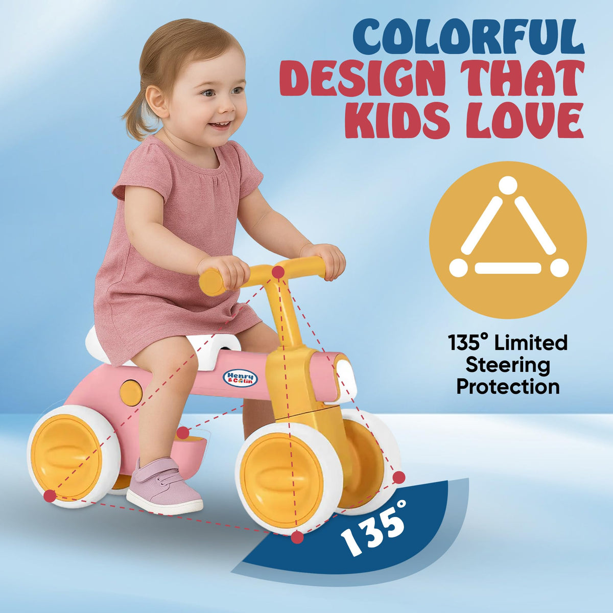 4 Wheel Toddler Balance Bike with Lights Music Soft Seat Pink D171605