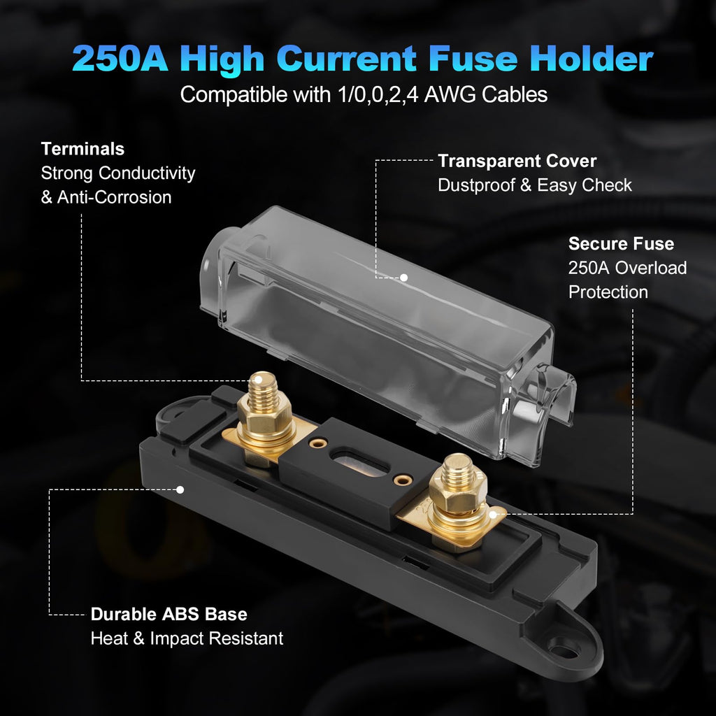1/0 Gauge Copper Clad Aluminum Wire Kit with 250A ANL Fuse Holder B583
