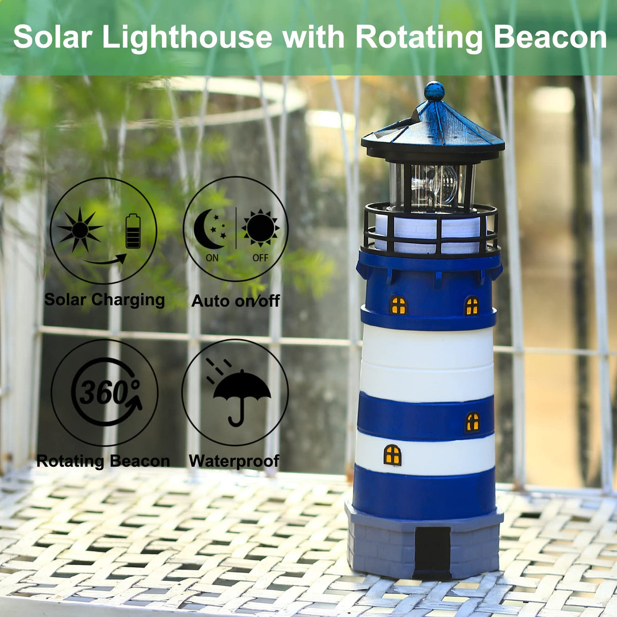 Solar Powered Lighthouse Decor with Rotating Beacon Y392