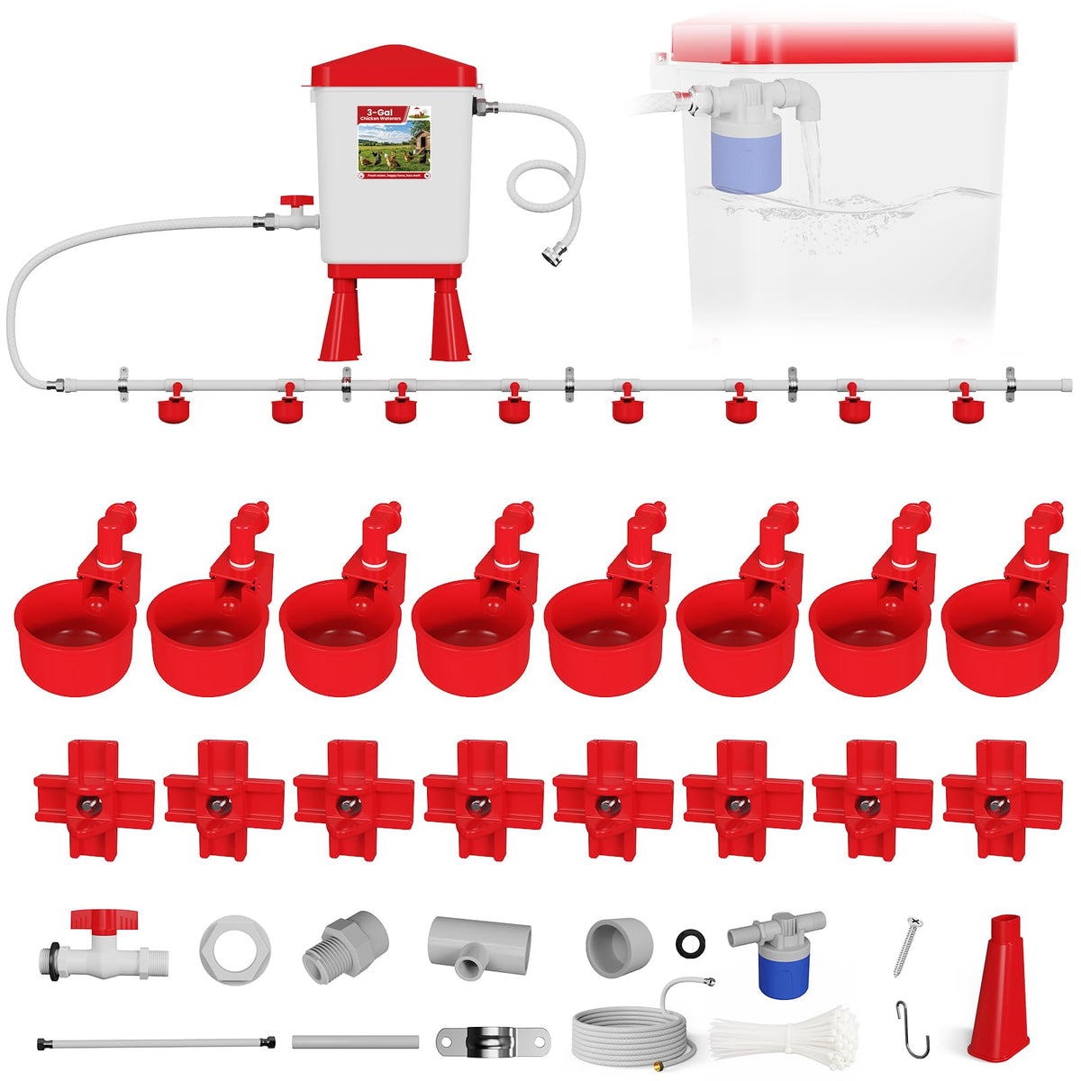 Automatic Chicken Waterer System with 8 Drinking Cups A83414