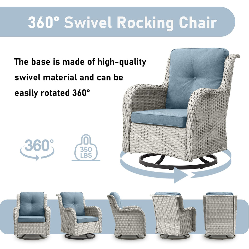 5 Piece Outdoor Swivel Rocker Chairs with Ottomans A34157