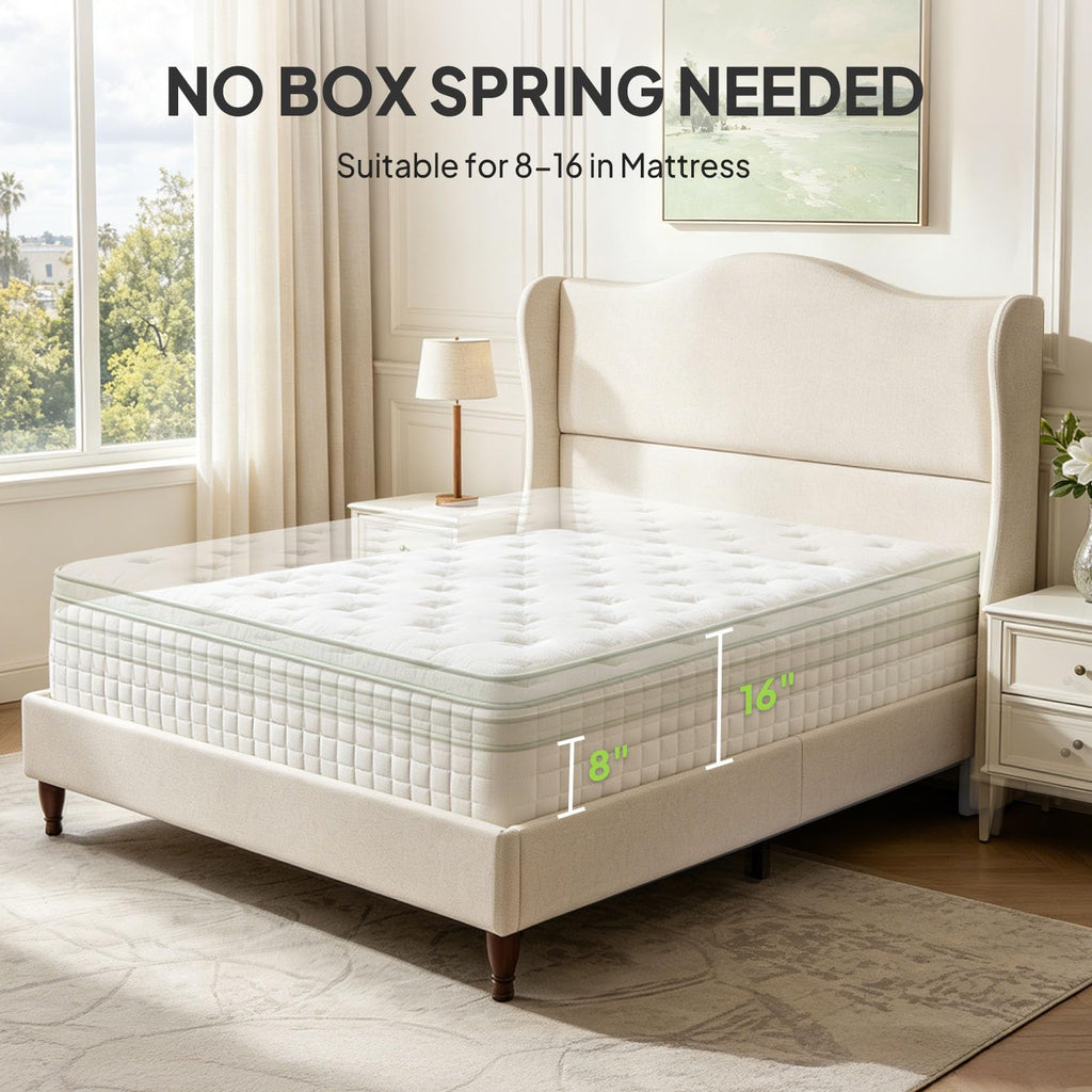 Queen Size Fabric Upholstered Platform Bed with Wooden Slats Z899344