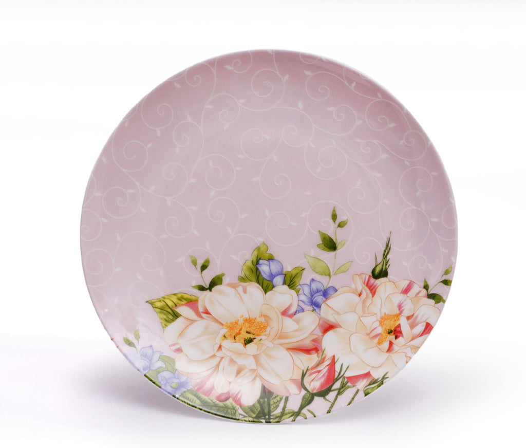Pink Floral Ceramic Plates and Mugs Set Of 12 W454400