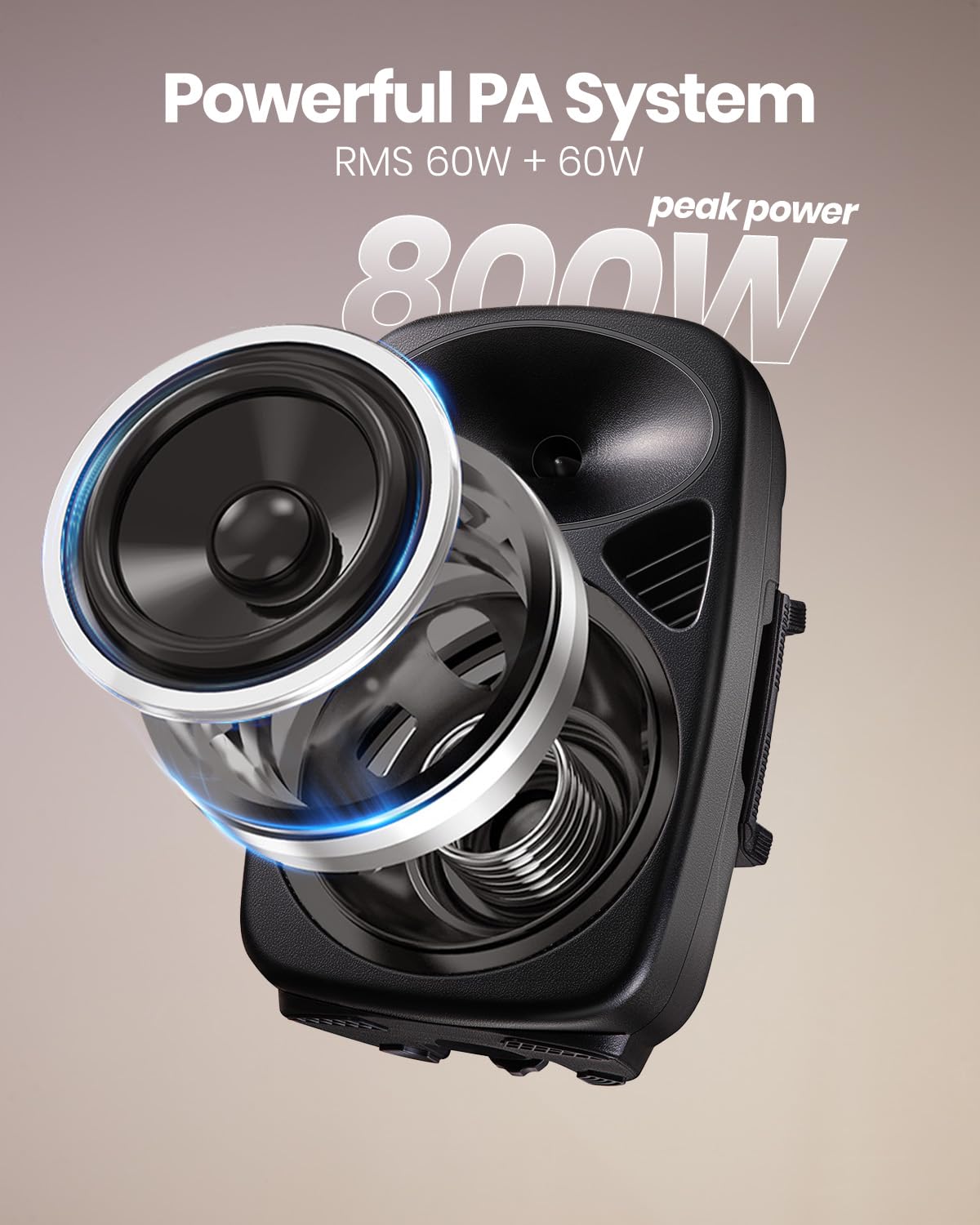 8 Inch Rechargeable Bluetooth PA System with Tripod Stands, Wired Mic A13160