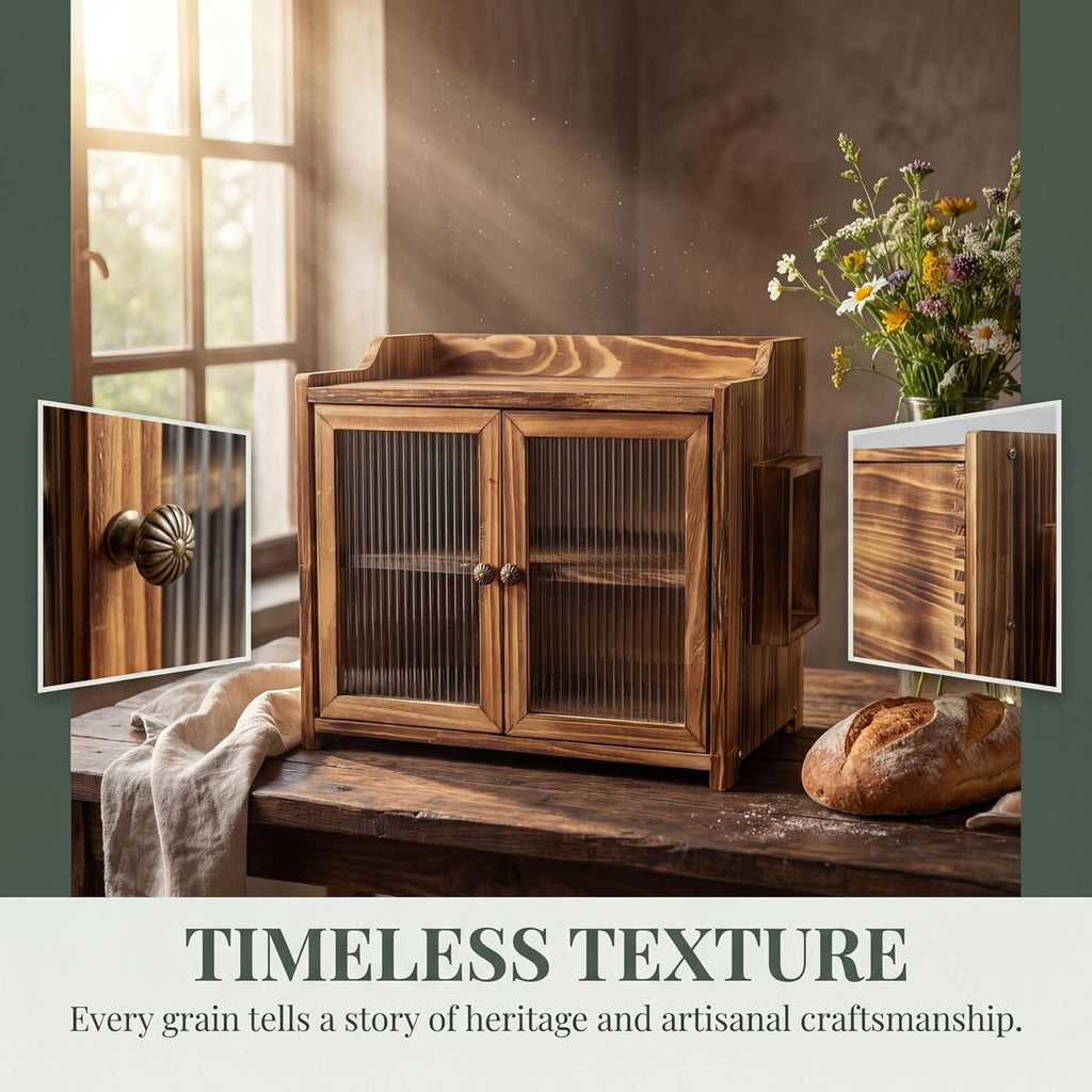Wooden Bread Box with Glass Doors W285608