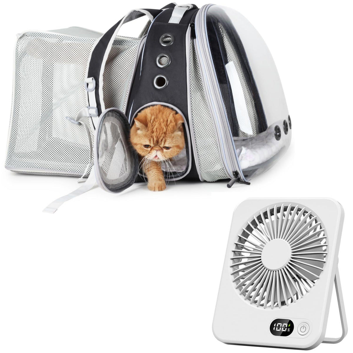 Expandable Cat Backpack with Mini Fan K717992