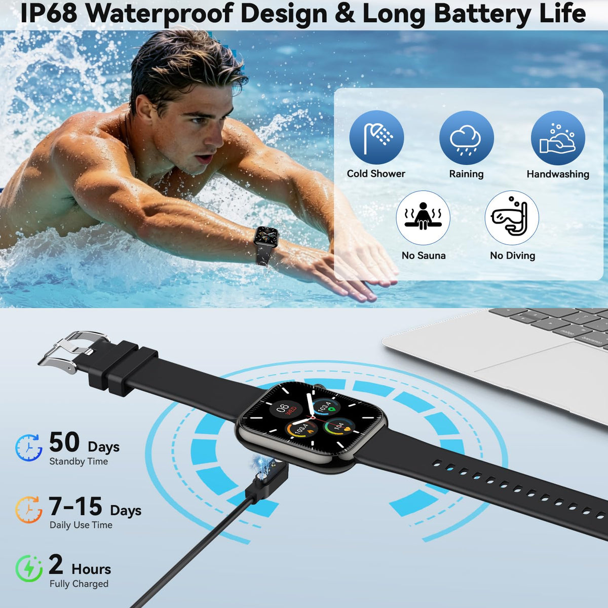 1.85" HD Touchscreen IP68 Waterproof Smart Watch S806