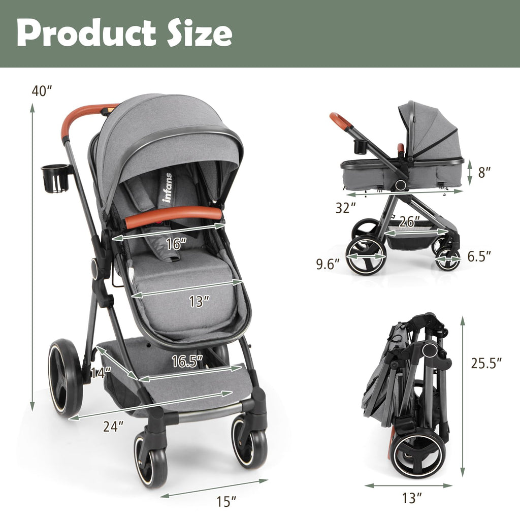 2 in 1 Convertible Baby Stroller with Reversible Seat J884283