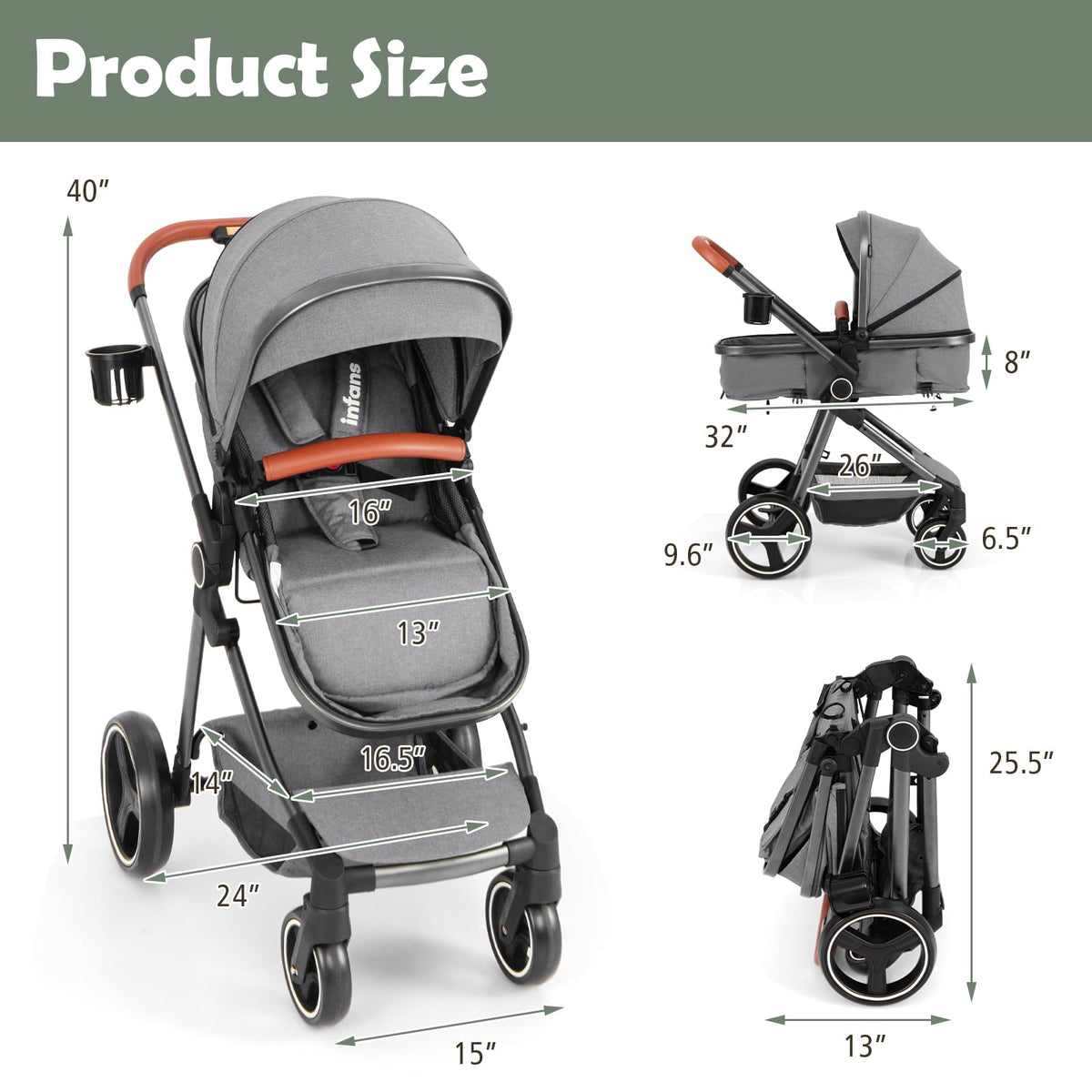 2 in 1 Convertible Baby Stroller with Reversible Seat J884283