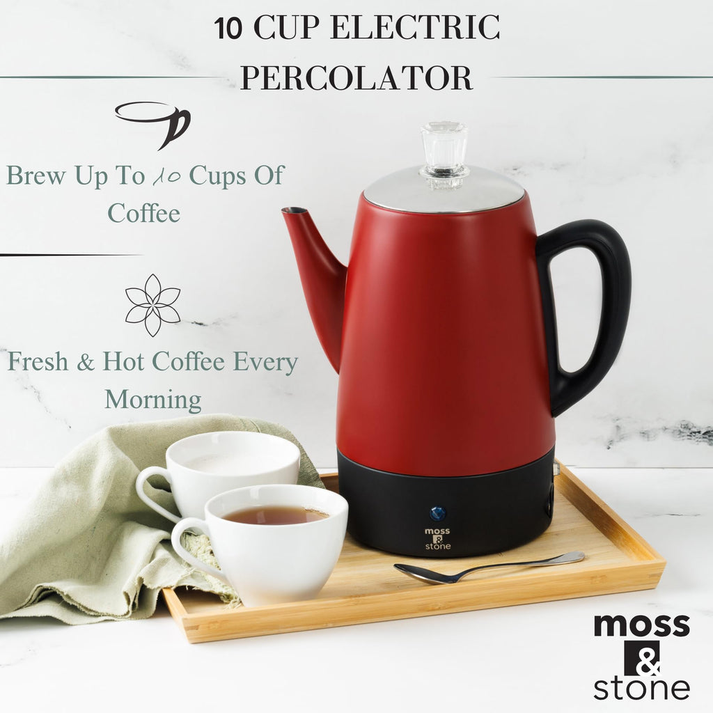 Red 10 Cups Electric Coffee Percolator with Set of 4 Glass Cups V448559