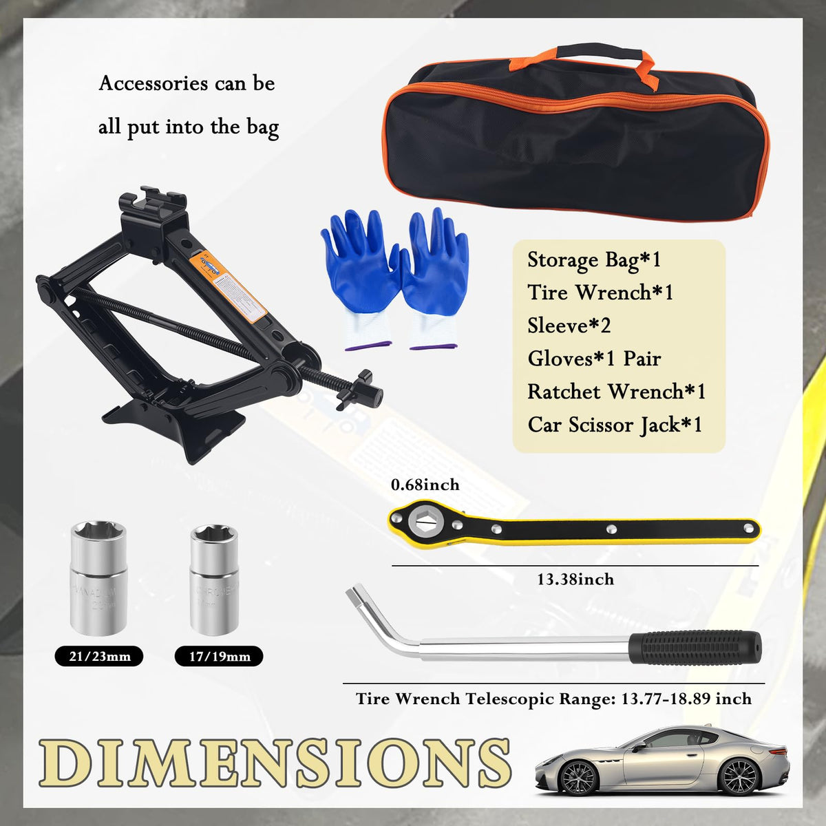 2T Scissor Jack Kit with Lug Wrench & Ratchet Wrench Q21596