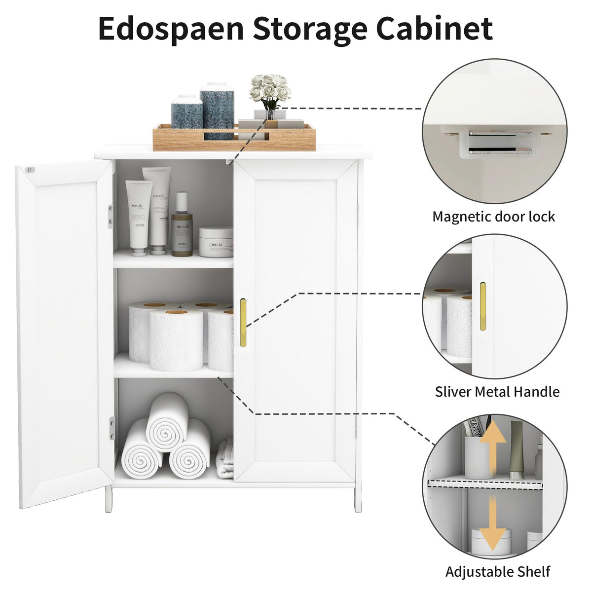 White 2 Door Bathroom Floor Storage Cabinet T49470