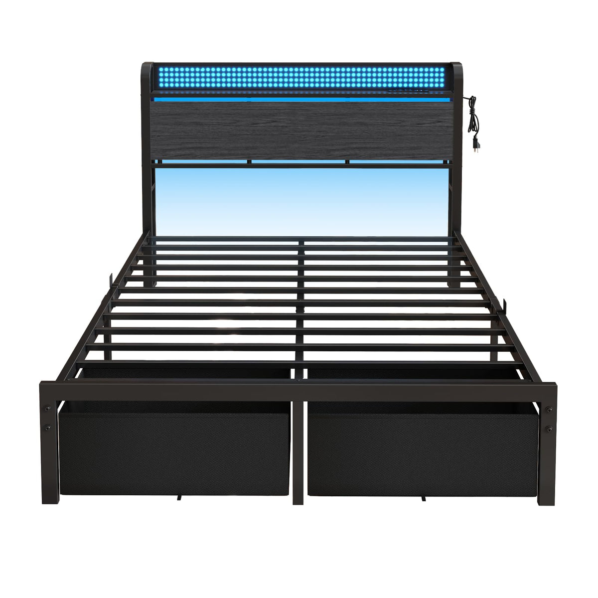 Full Size Bed Frame with Headboard, Charging Station, 2 Storage Drawers F868318
