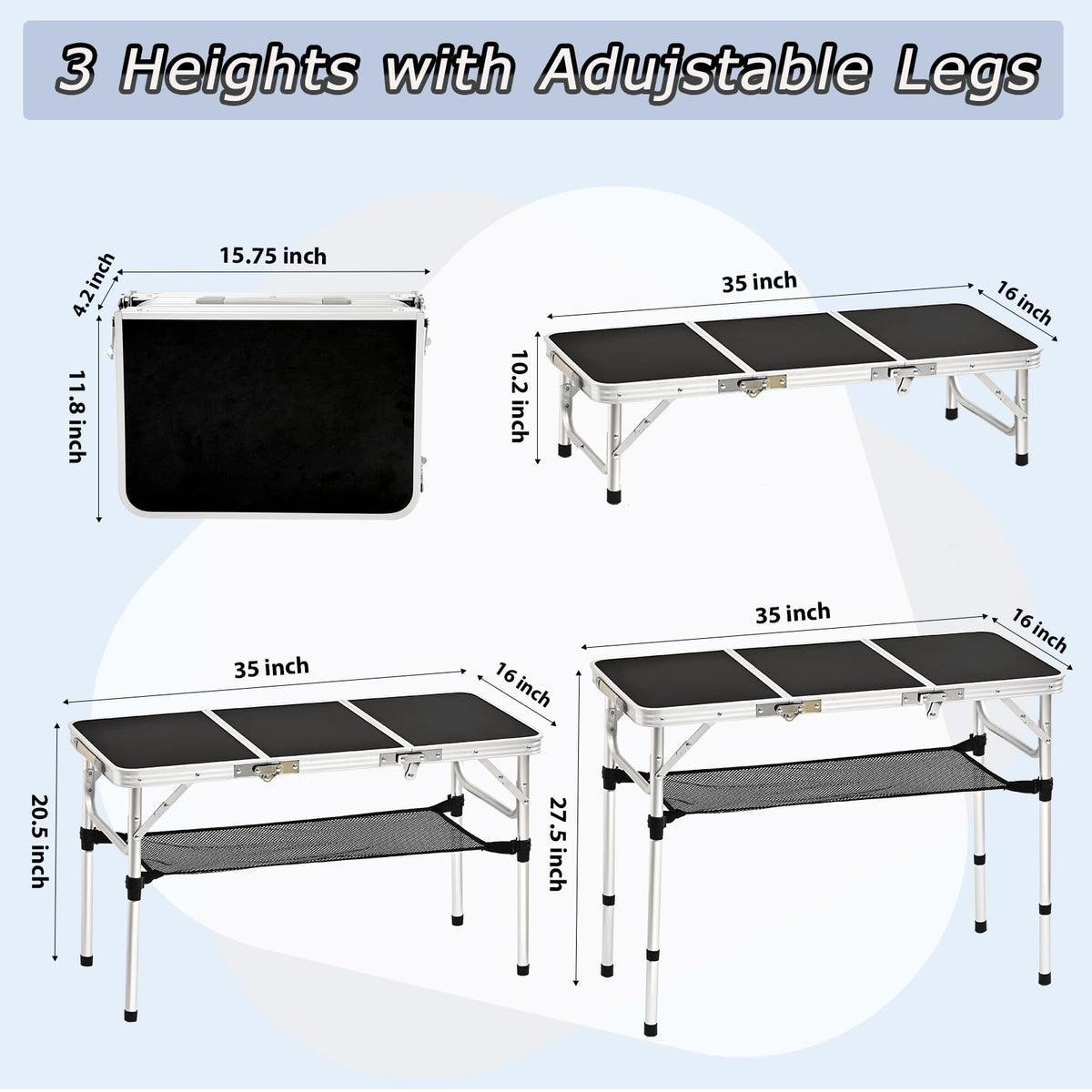 3ft Folding Camping Table with Storage Net T687