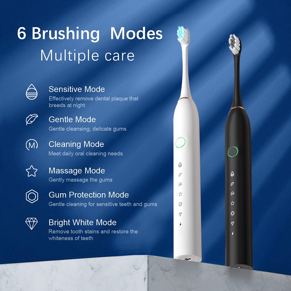 2 Pack Rechargeable Electric Toothbrushes with 8 Brush Heads W2946