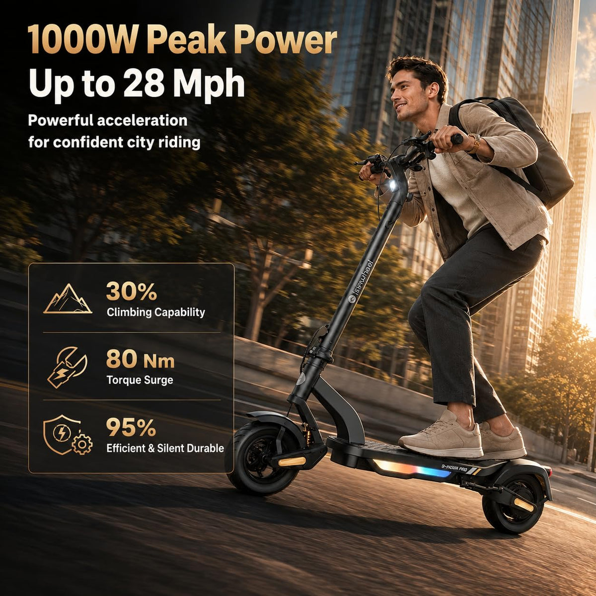 Electric Scooter, 28 MPH, 1000W, 38-Mile Range I68694