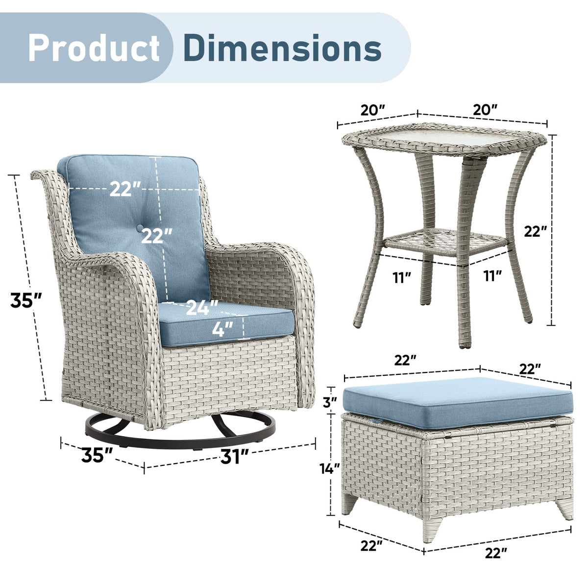 5 Piece Outdoor Swivel Rocker Chairs with Ottomans A34157