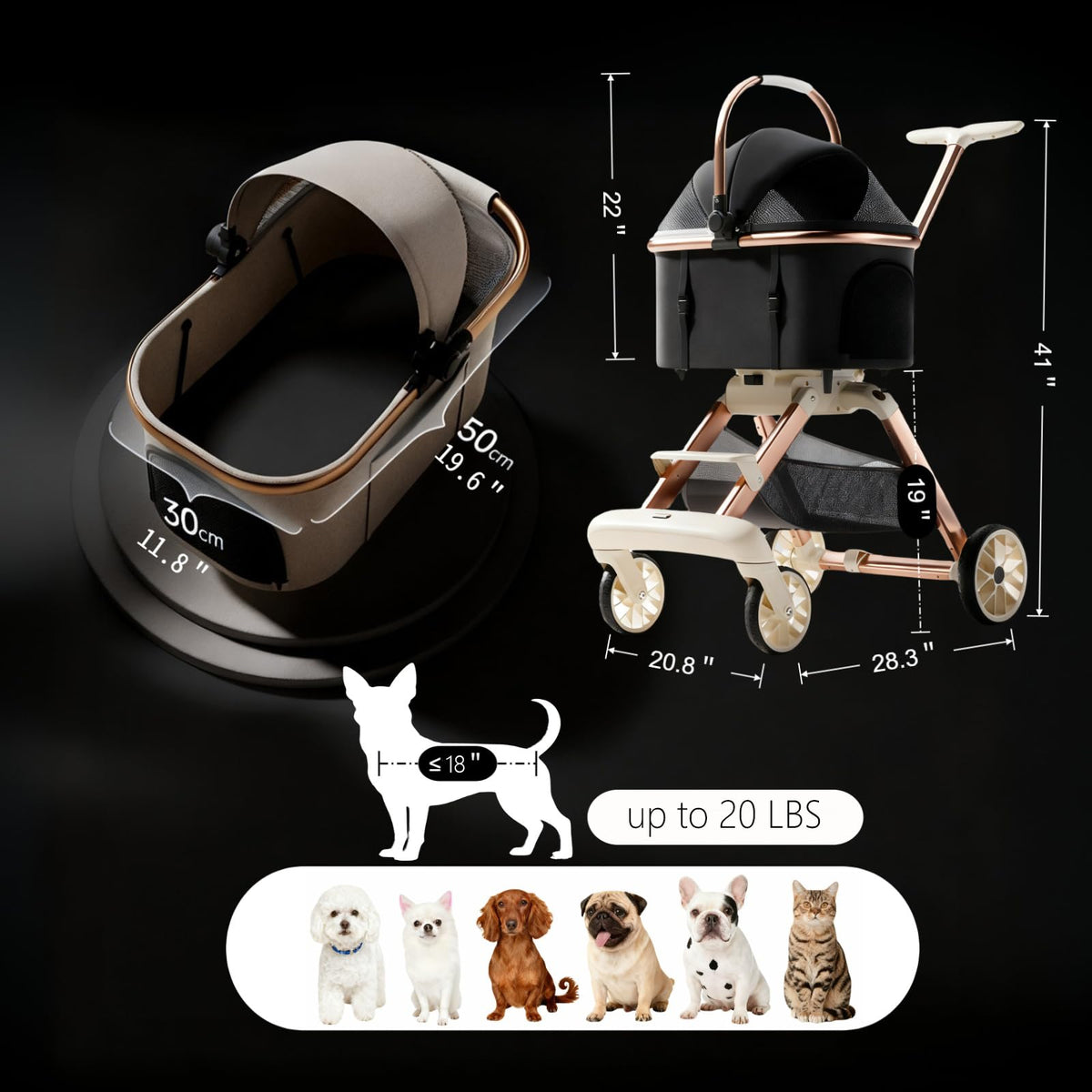 Pink Pet Stroller with One-Touch Brake Z7204