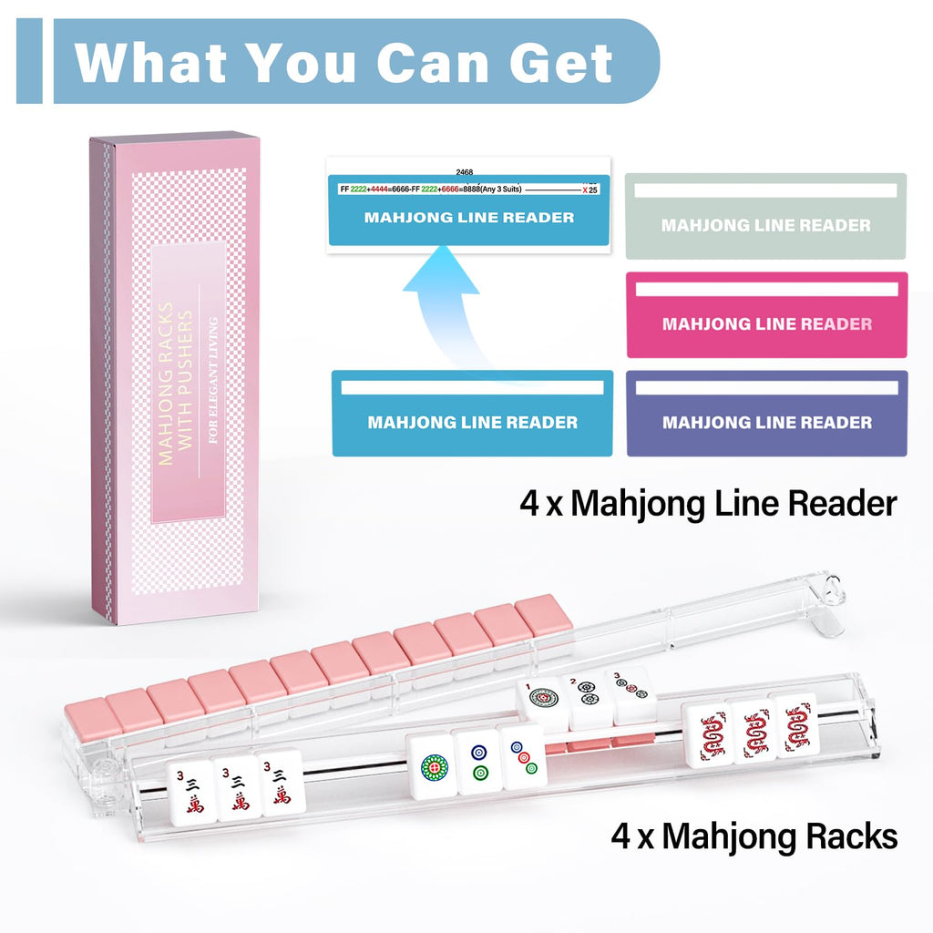 Clear Acrylic Mahjong Racks with Pushers 4-Pack N20770