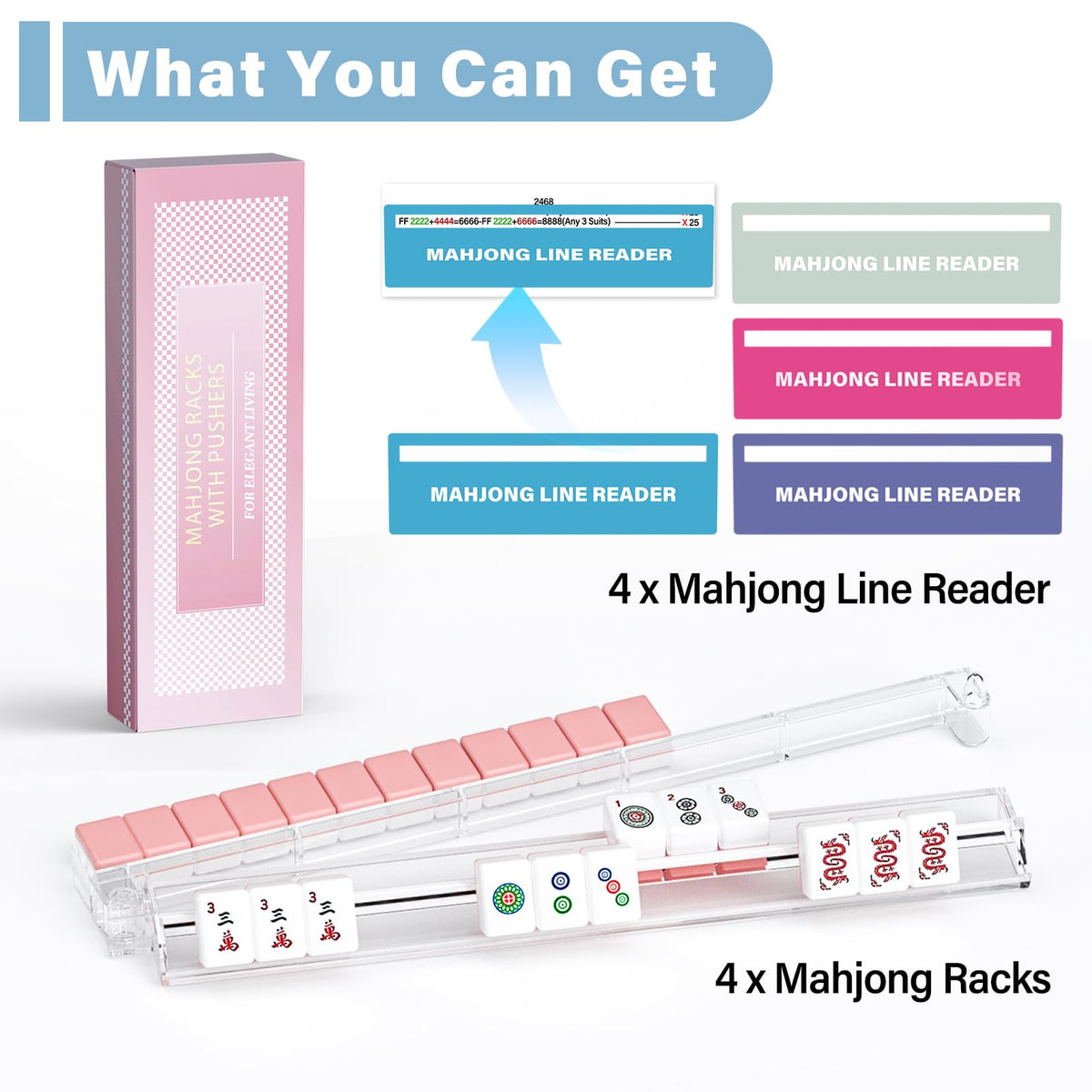 Clear Acrylic Mahjong Racks with Pushers 4-Pack N20770