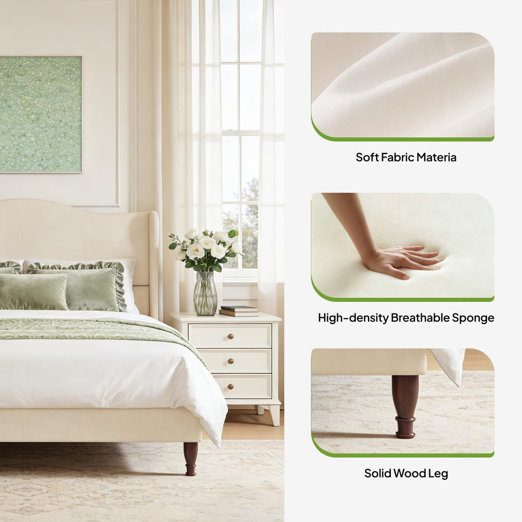 Queen Size Fabric Upholstered Platform Bed with Wooden Slats Z899344