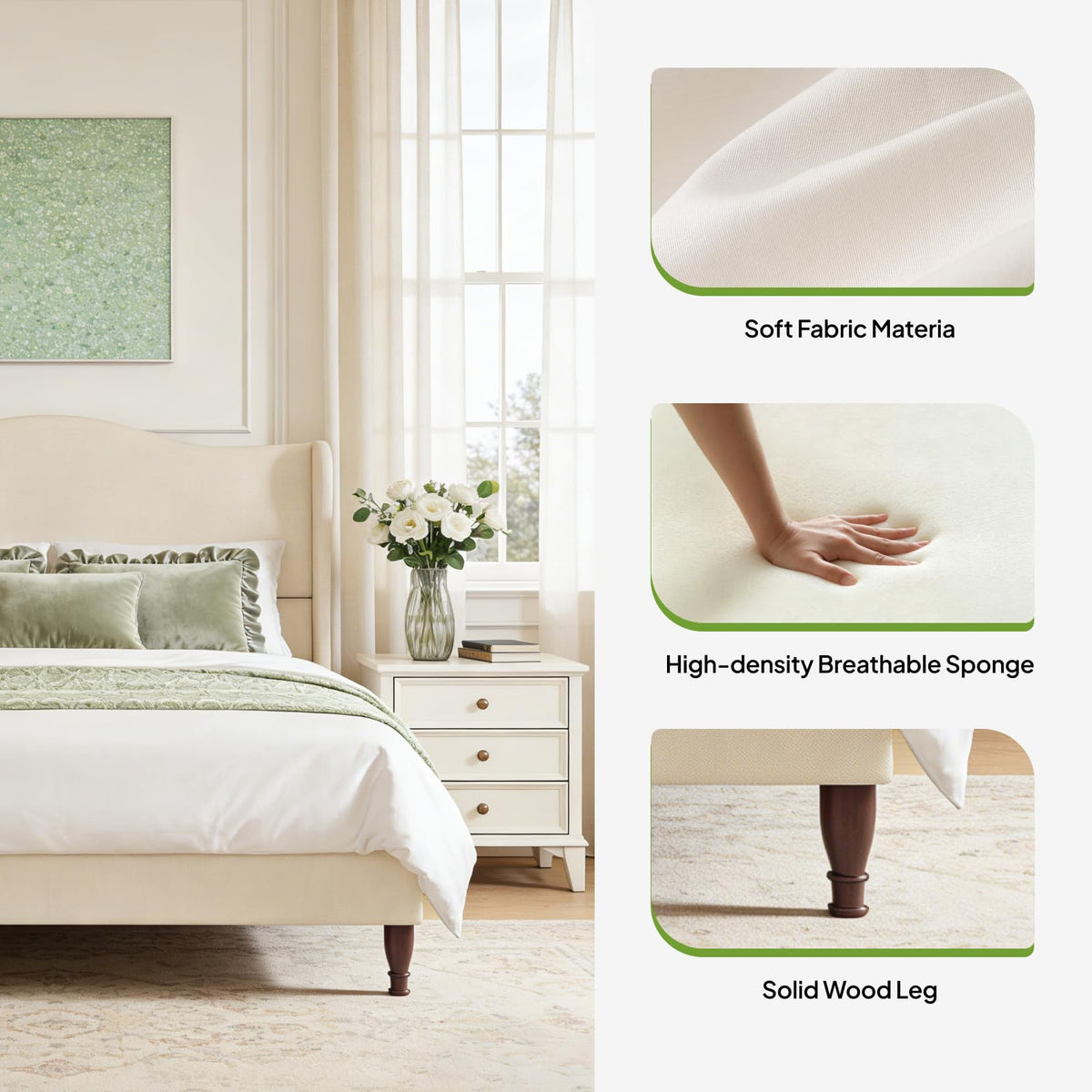 Queen Size Fabric Upholstered Platform Bed with Wooden Slats Z899344