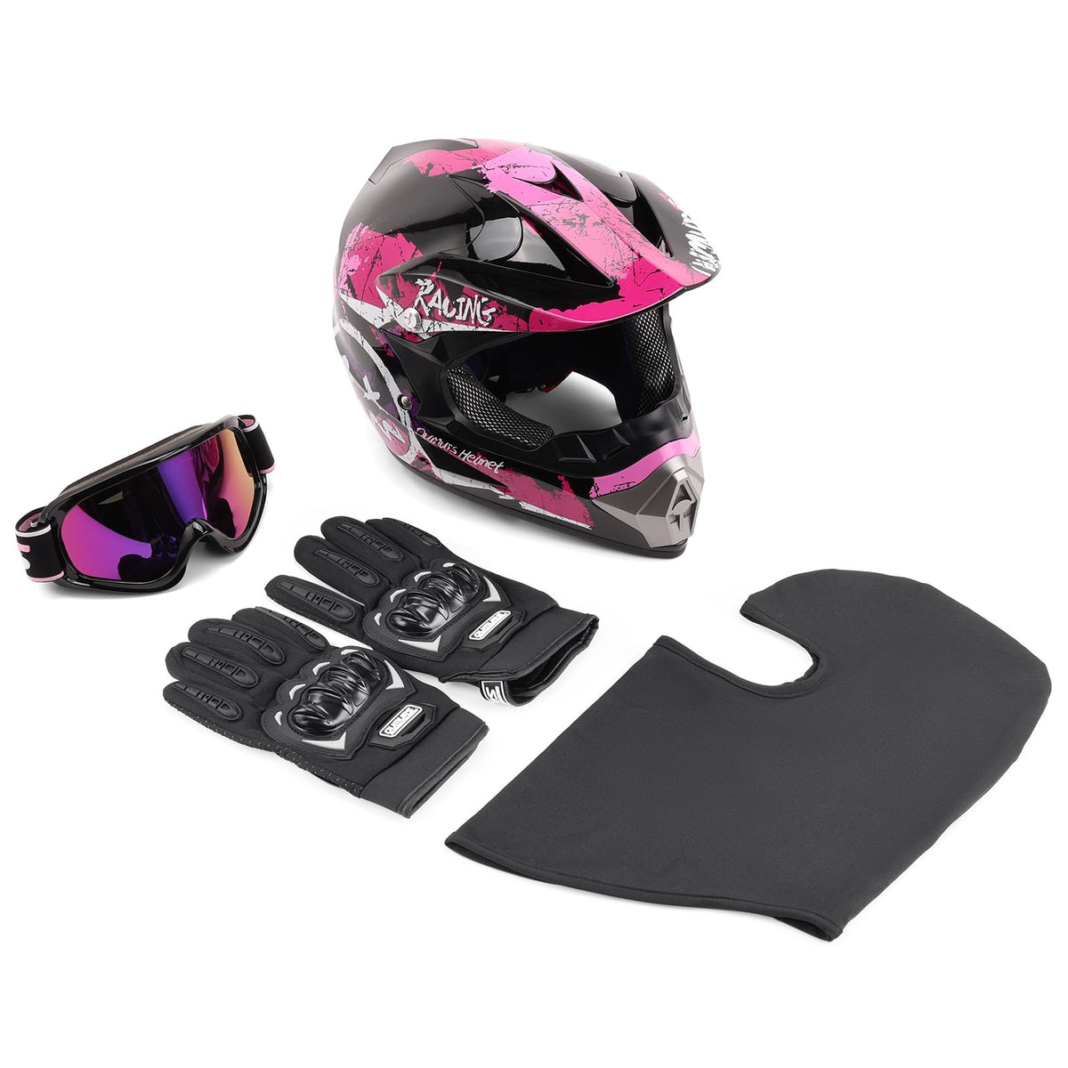 Adjustable Sun Visor Adult ATV Dirt Bike Helmet with Goggles Gloves & Mask J5616
