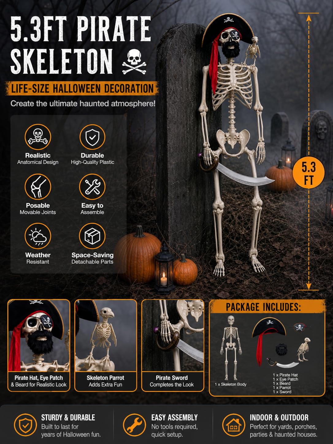 5.4 Ft Halloween Skeleton Decoration Y406349