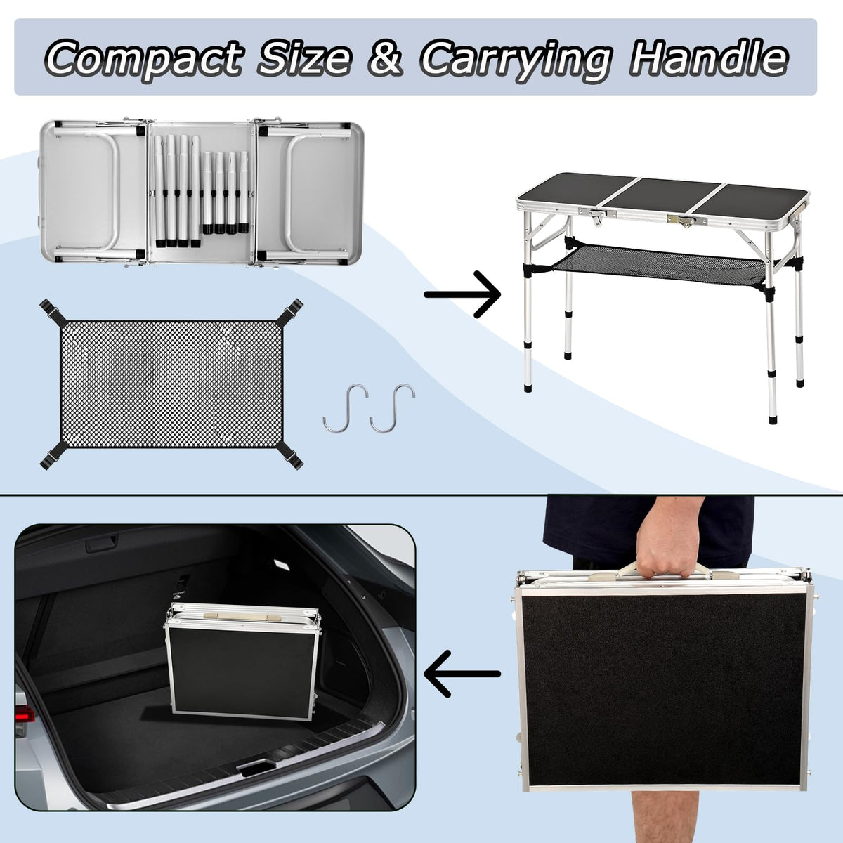 3ft Folding Camping Table with Storage Net T687