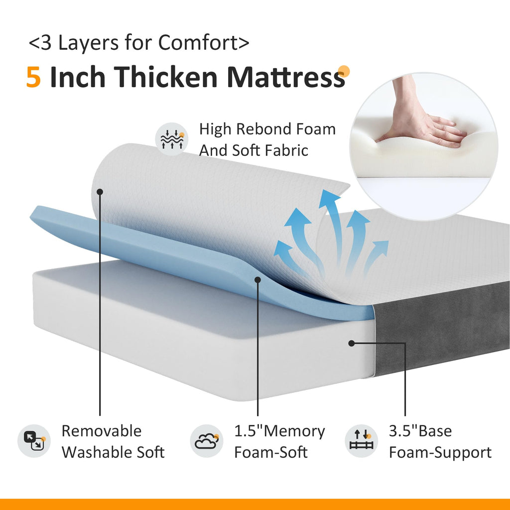 Twin Size Folding Bed with Memory Foam Mattress B805