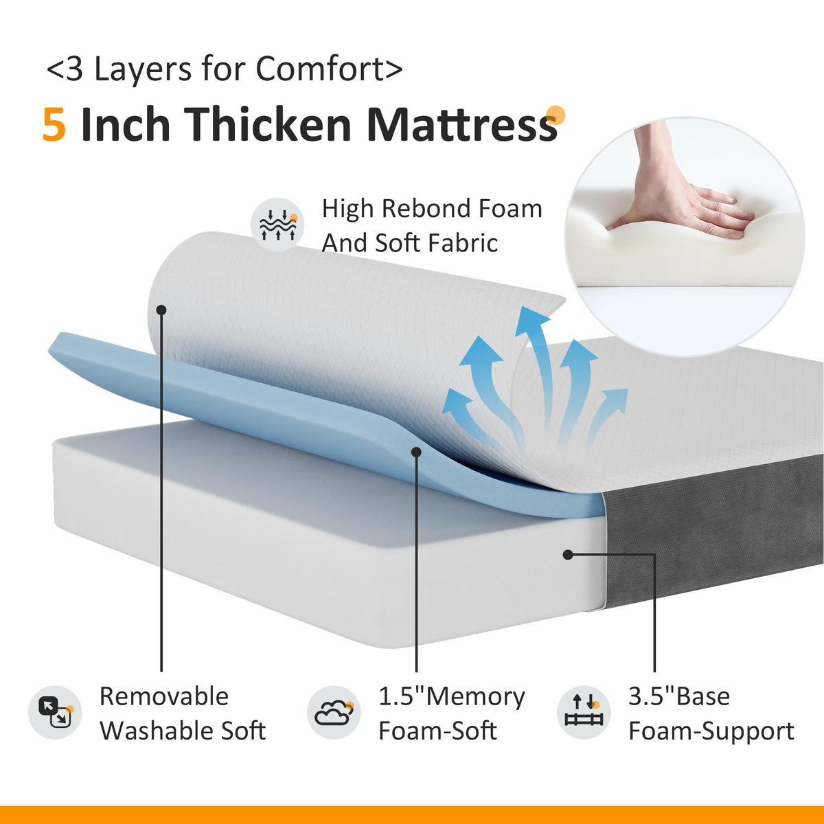 Twin Size Folding Bed with Memory Foam Mattress B805