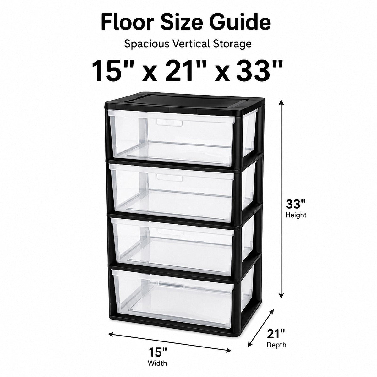 Black 4 Drawer Storage Organizer Tower with Clear Removable Bins B756