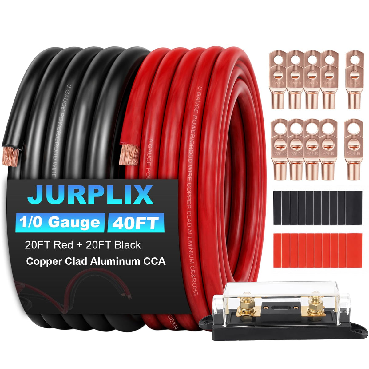 1/0 Gauge Copper Clad Aluminum Wire Kit with 250A ANL Fuse Holder B583