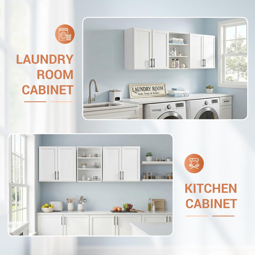 62.8" W Wall Mounted Laundry Cabinets with Adjustable Shelf O196400