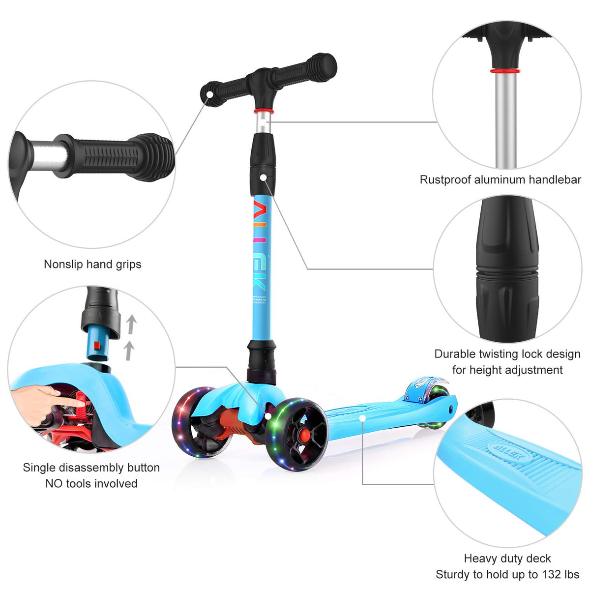 Kick Scooter with Light-Up Wheels and Adjustable Heights J2389