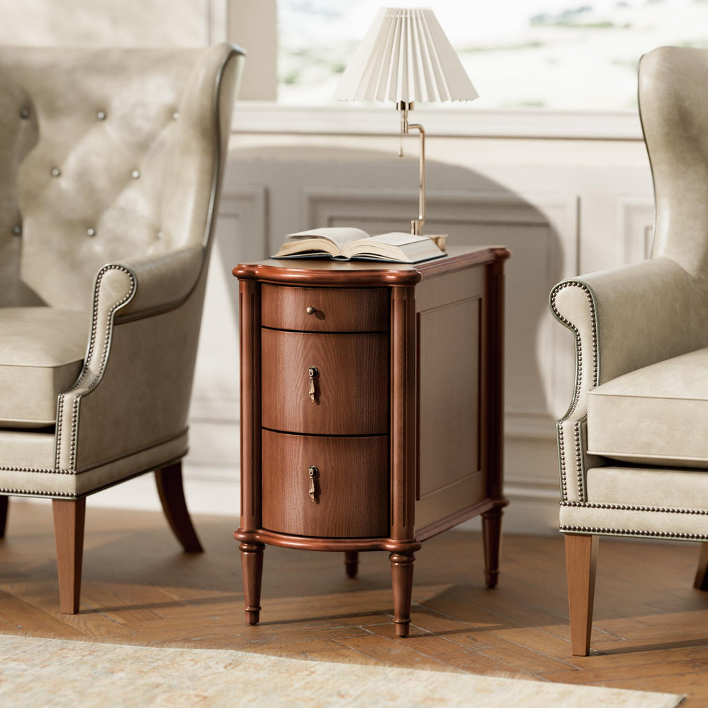 Brown Set of 2 Nightstand with Charging Station and 3 Drawers Q6215