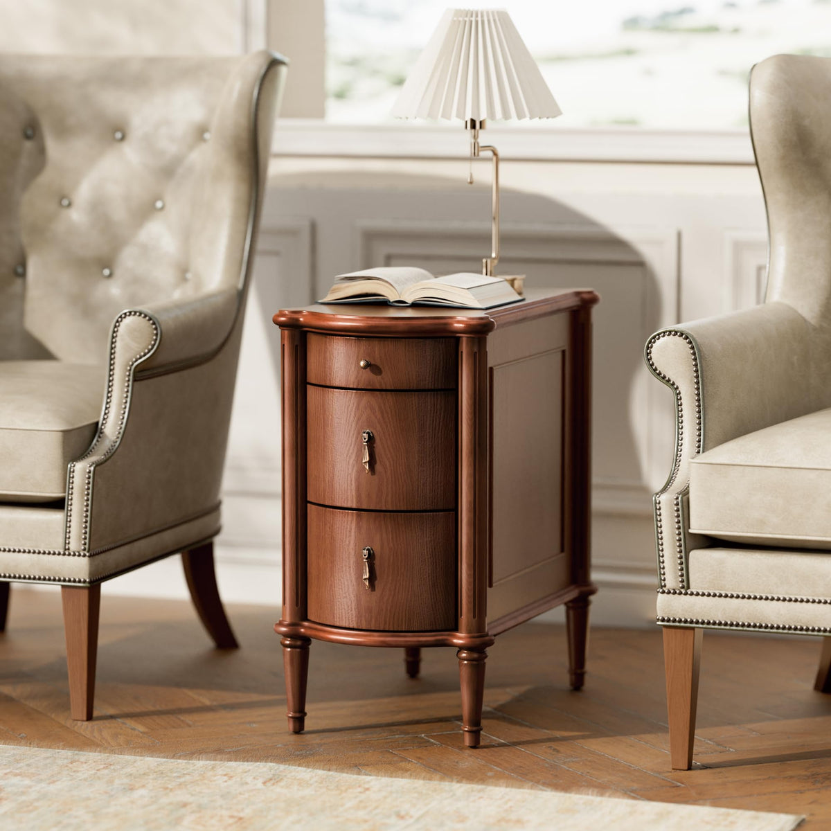 Brown Set of 2 Nightstand with Charging Station and 3 Drawers Q6215