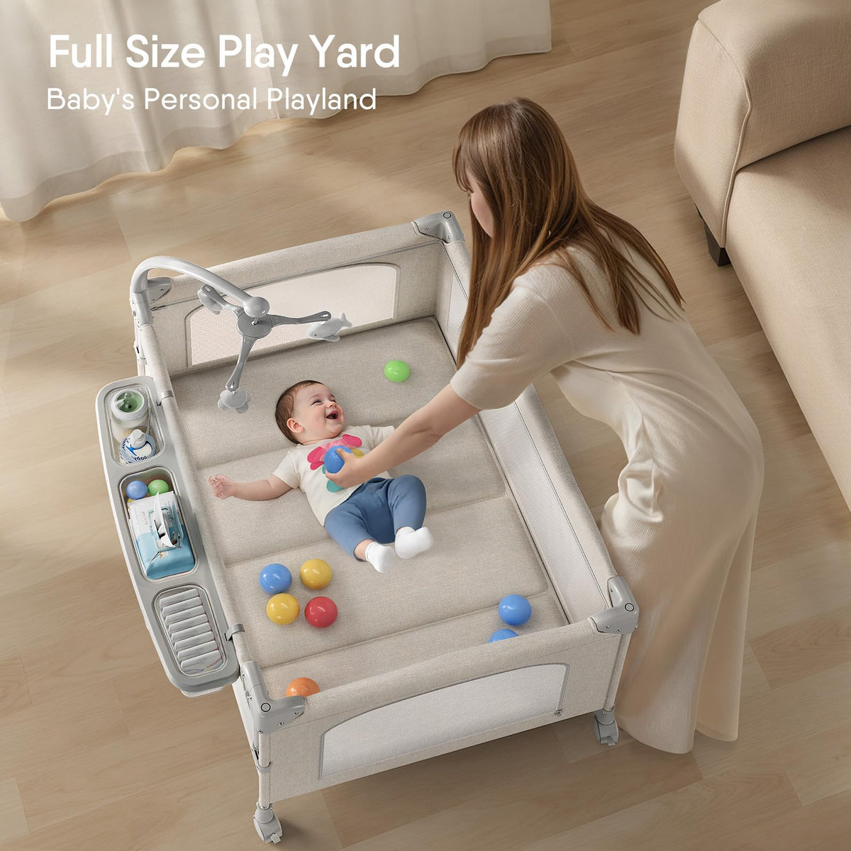 Baby Bassinet, Pack and Play, Bedside Crib Sleeper, Diaper Changer P56953