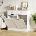 White 20 Gallons Wooden Tilt Out Trash Can Cabinet with 2 Drawers U52772