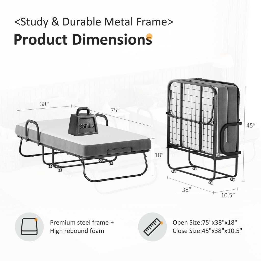 Twin Size Folding Bed with Memory Foam Mattress B805