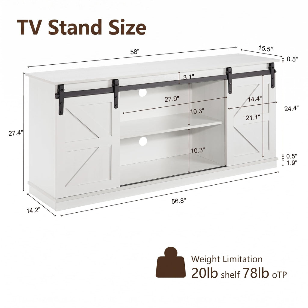 White 58'' TV Stand with Sliding Barn Doors Y556537