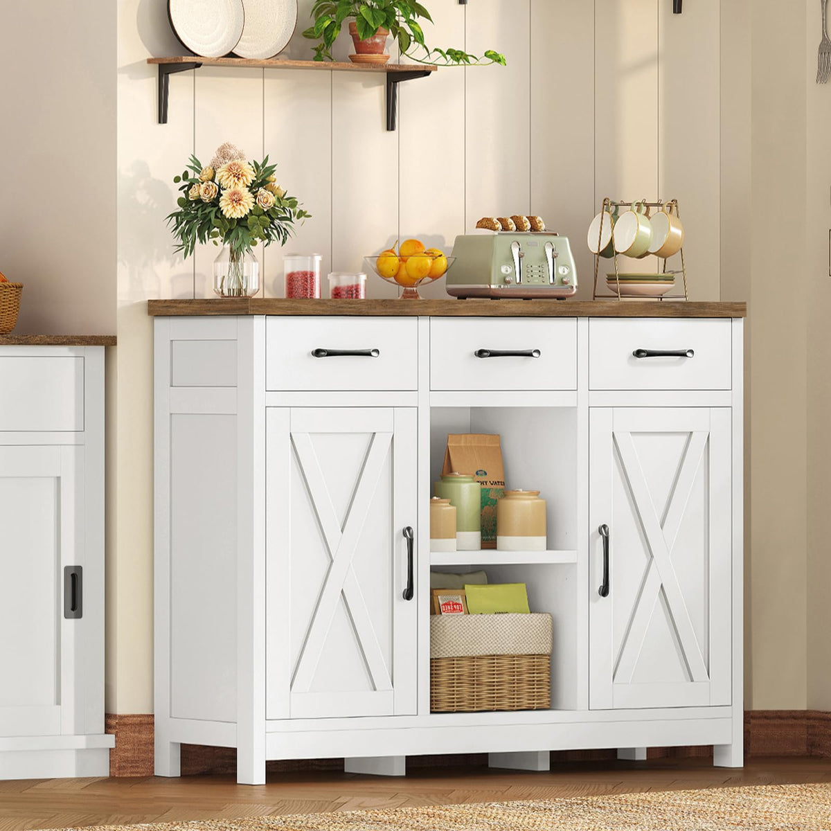 White Storage Cabinet with 3 Drawers and 2 Doors N93069