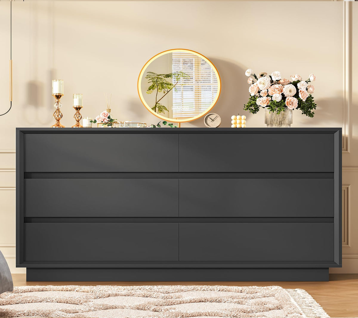 Black 6 Drawer Wood Dresser D35494
