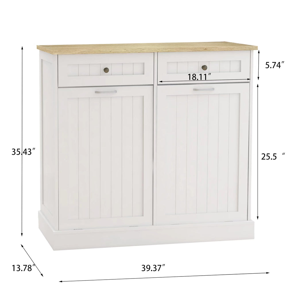 White 2x10 Gallon Solid Wood Trash Cabinet M6349