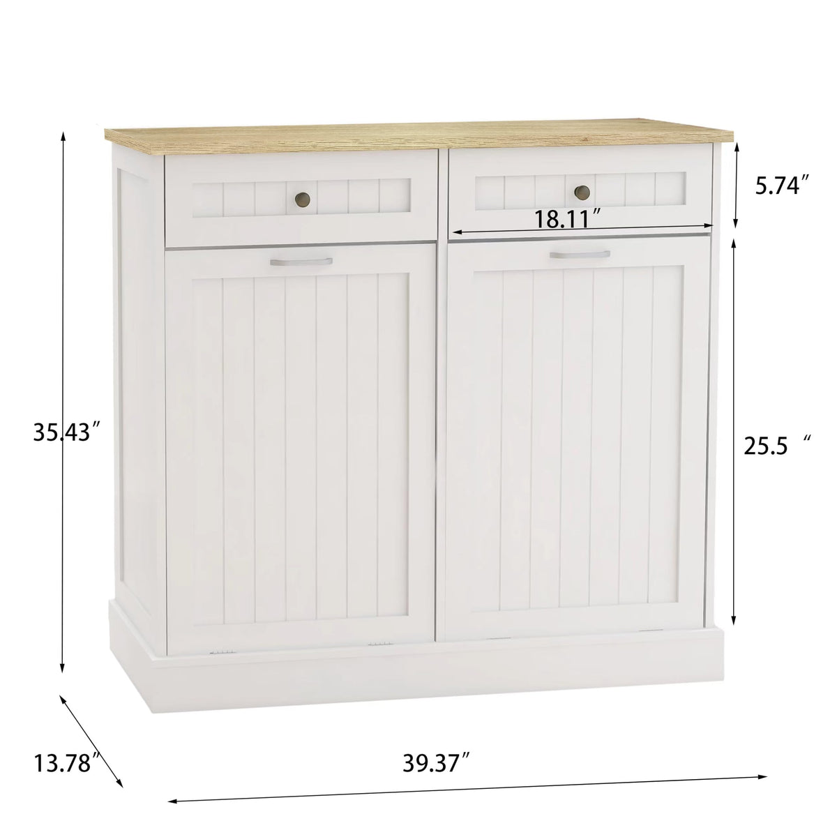 White 2x10 Gallon Solid Wood Trash Cabinet M6349