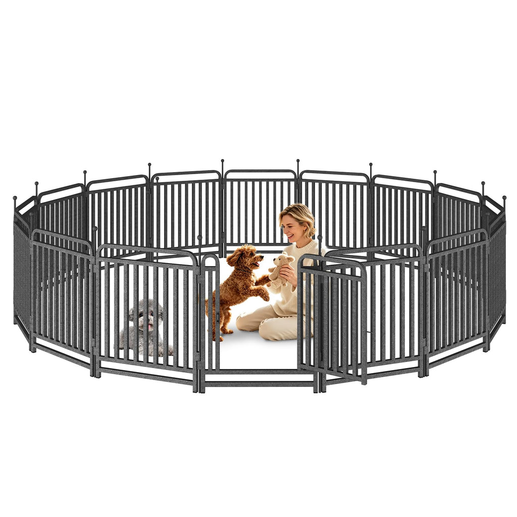 Dog Playpen Outdoor Silver 32'' 16 Panels 2 Gates H54755
