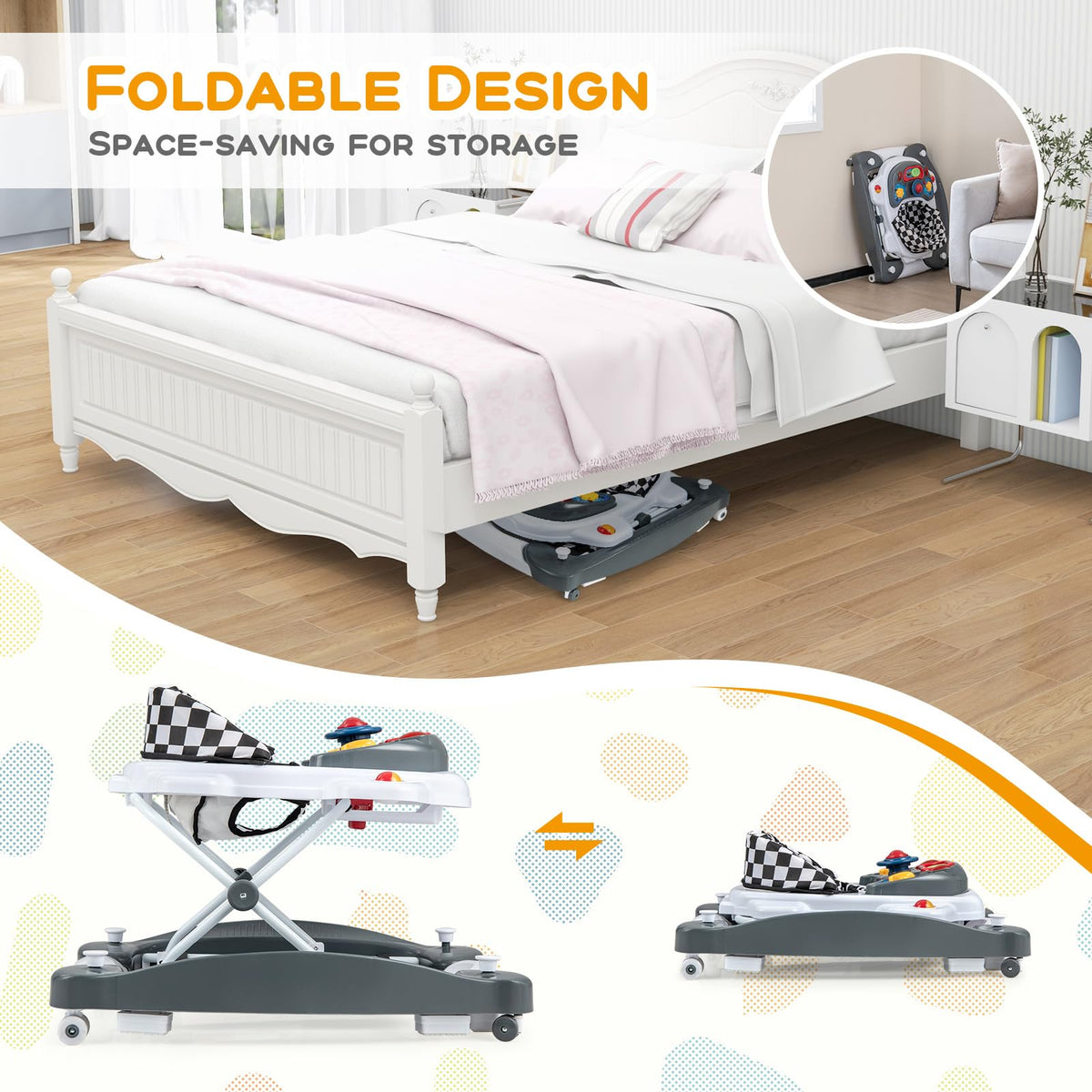 Foldable Adjustable Baby Walker with Wheels K3136