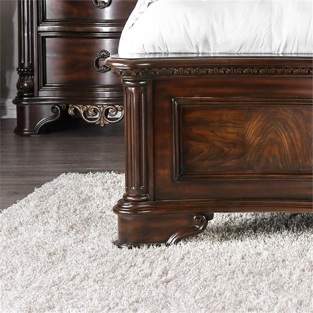 King Wood Panel Bed in Brown Cherry F977097
