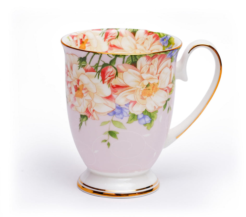 Pink Floral Ceramic Plates and Mugs Set Of 12 W454400